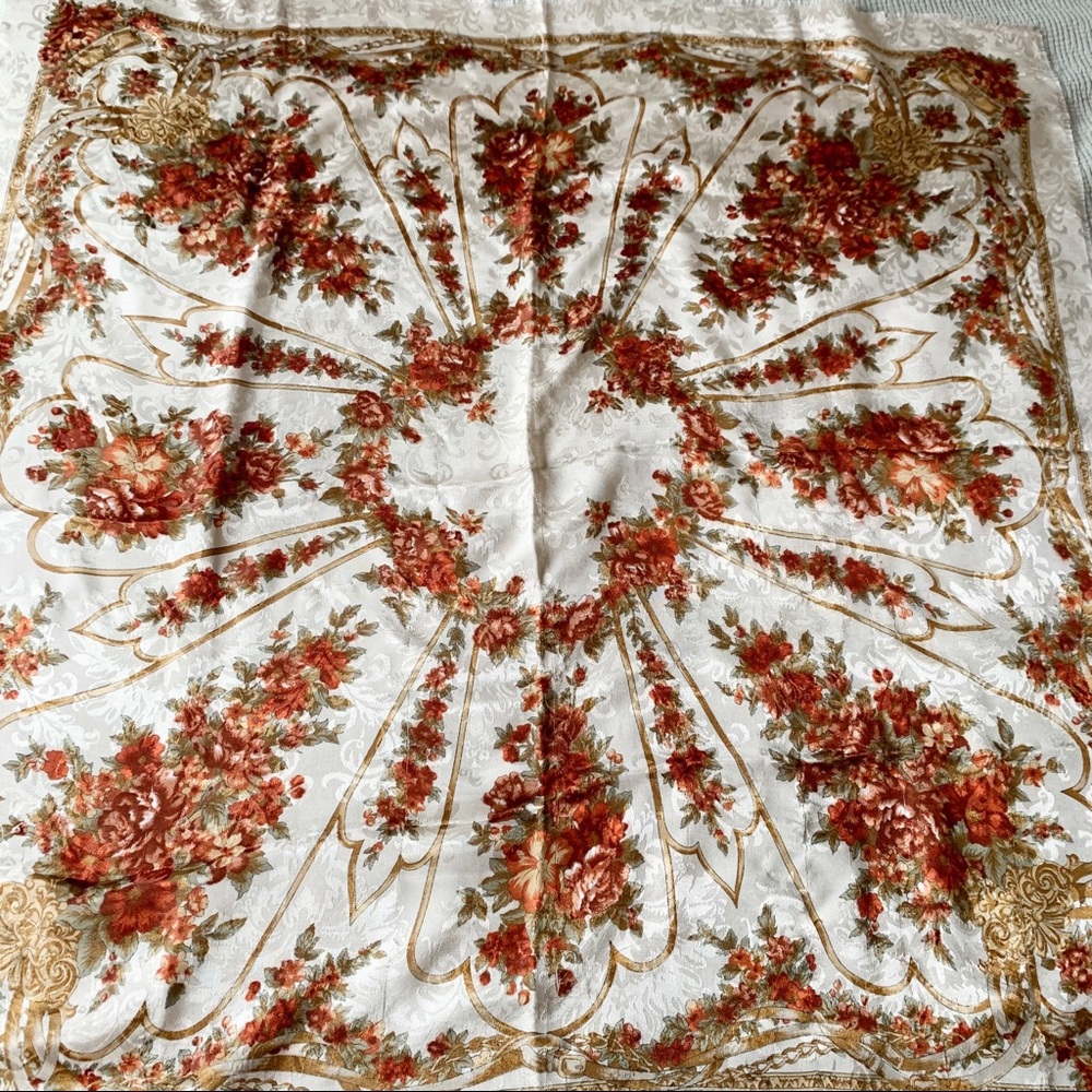 Vtg Floral Scarf Made in Italy Polyester Square - Picture 2 of 9